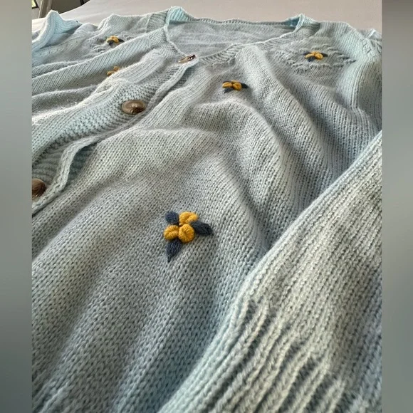 Light Blue Floral Button-Up Cardigan - Picture 2 of 4